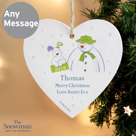 Personalised The Snowman & The Snowdog Heart Decoration Extra Image 2